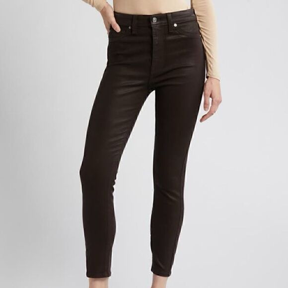 7 For All Mankind Coated High Waist Ankle Skinny Jeans – Chocolate Brown - Picture 1 of 9